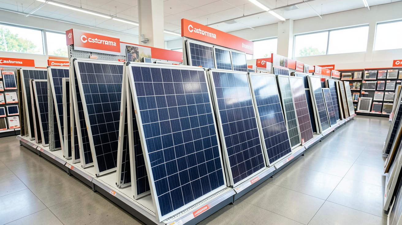 castorama panneau solaire différents types exposés en magasin