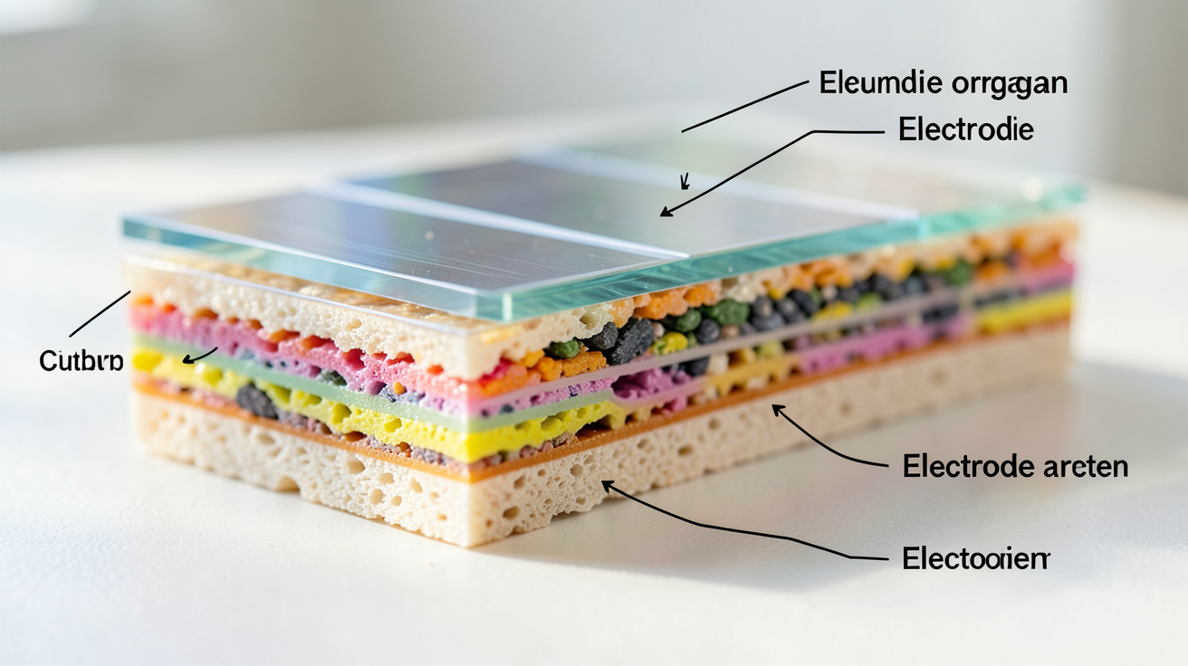 cellule photovoltaïque organique en coupe montrant son fonctionnement interne avec ses différentes couches