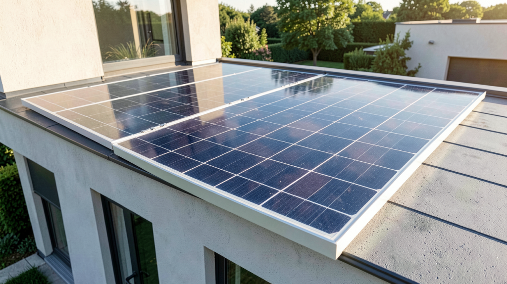 cellule photovoltaïque intégrée dans un panneau solaire sur le toit d'une maison moderne
