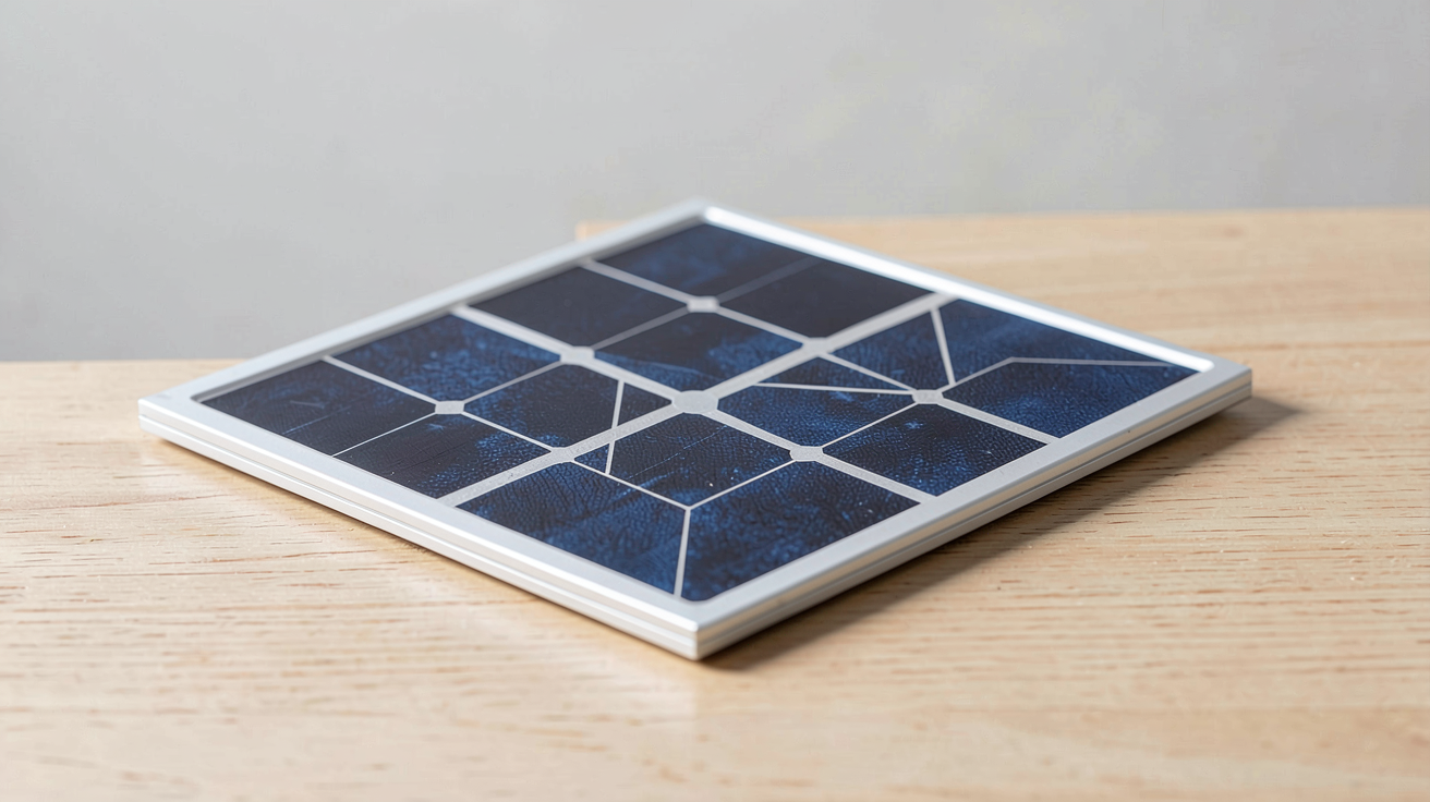 cellule photovoltaïque monocristalline de haute qualité posée sur une surface en bois clair, illustration du prix des cellules en 2024