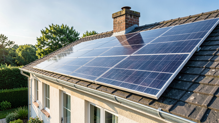 cellule photovoltaïque installée sur le toit d'une maison résidentielle