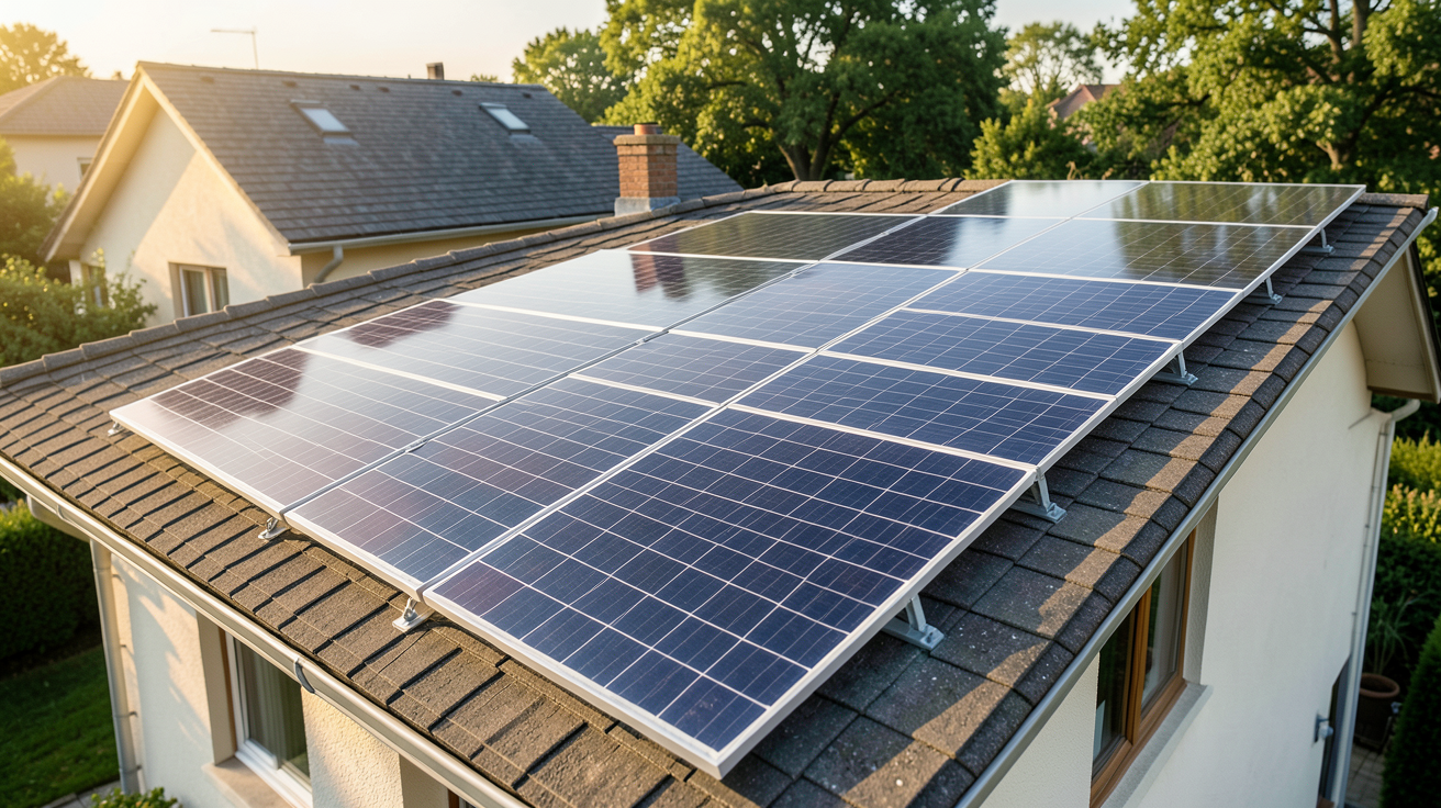 cellule polycristalline intégrée dans une installation solaire sur le toit d'une maison