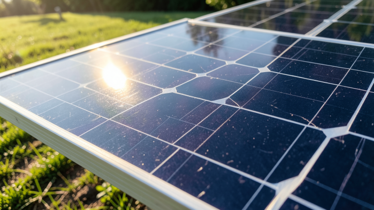 cellule polycristalline intégrée dans un panneau solaire extérieur sous la lumière naturelle