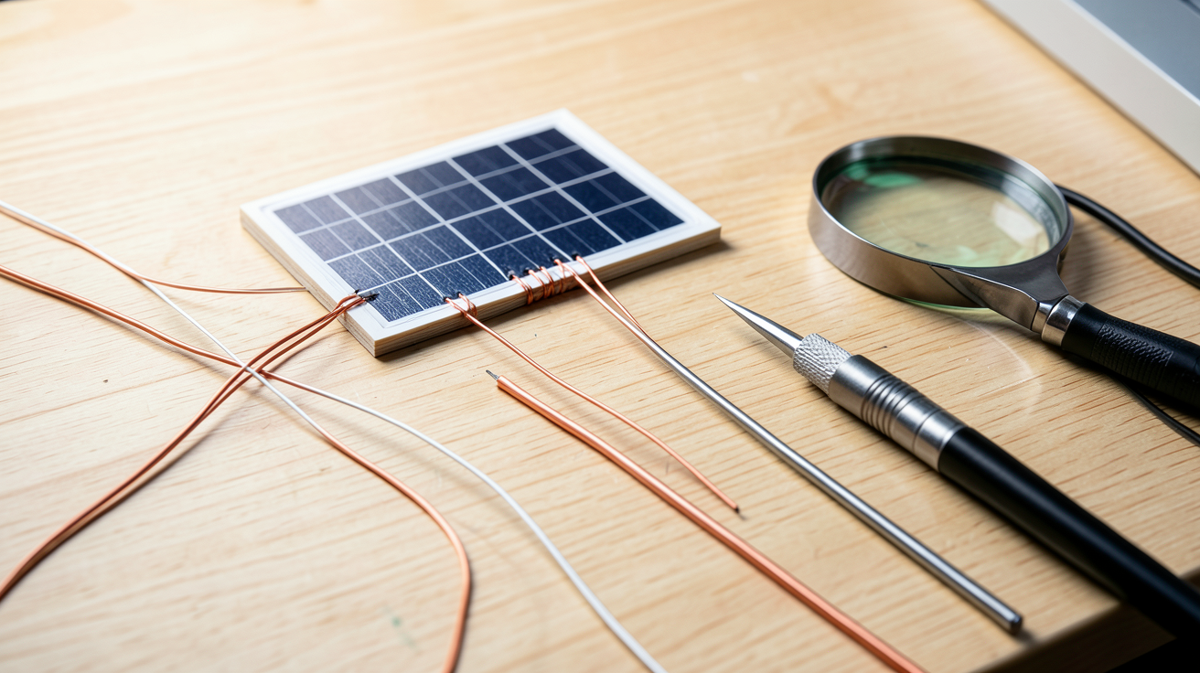 cellule solaire à souder avec matériel et outils indispensables pour l'assemblage photovoltaïque