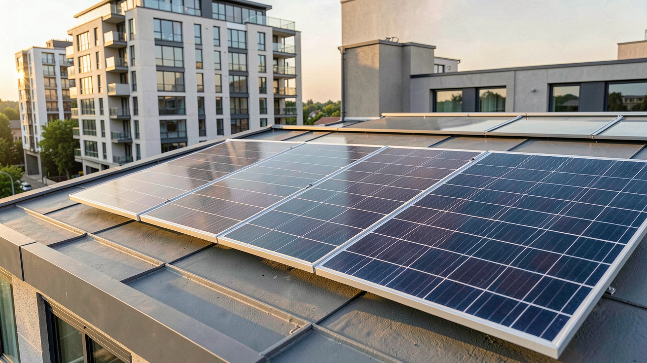 cellule solaire différents types de panneaux photovoltaïques installés sur un toit de maison urbaine