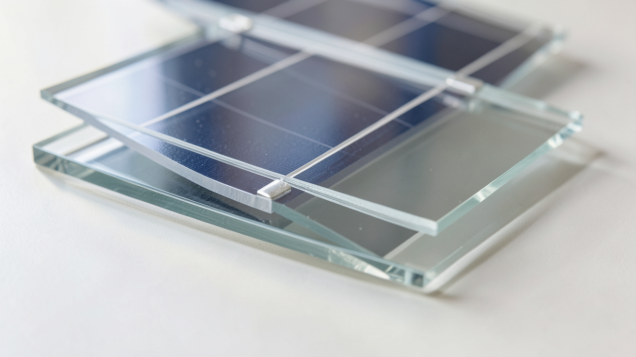 cellule solaire photovoltaïque moderne en coupe partielle montrant les matériaux et technologies : silicium monocristallin, couches antireflets et contacts métalliques