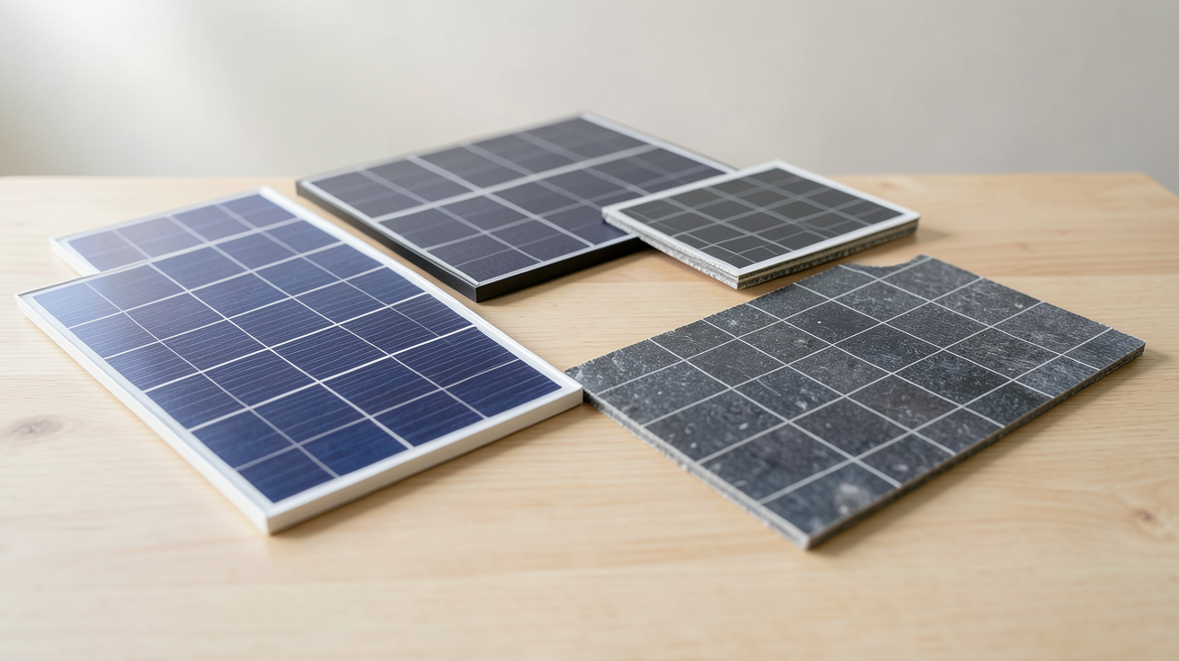 cellules photovoltaïques de différents types : monocristallines, polycristallines et à couches minces