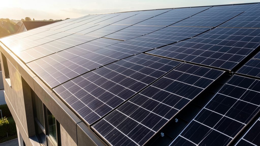 cellules photovoltaïques installées sur le toit d'une maison contemporaine