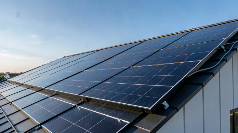 cellules solaires installées sur le toit d'une maison contemporaine