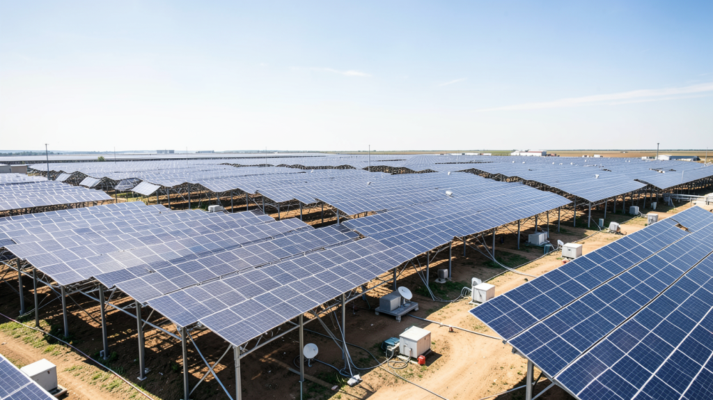 central solaire thermique avec des miroirs de concentration sous un ciel clair