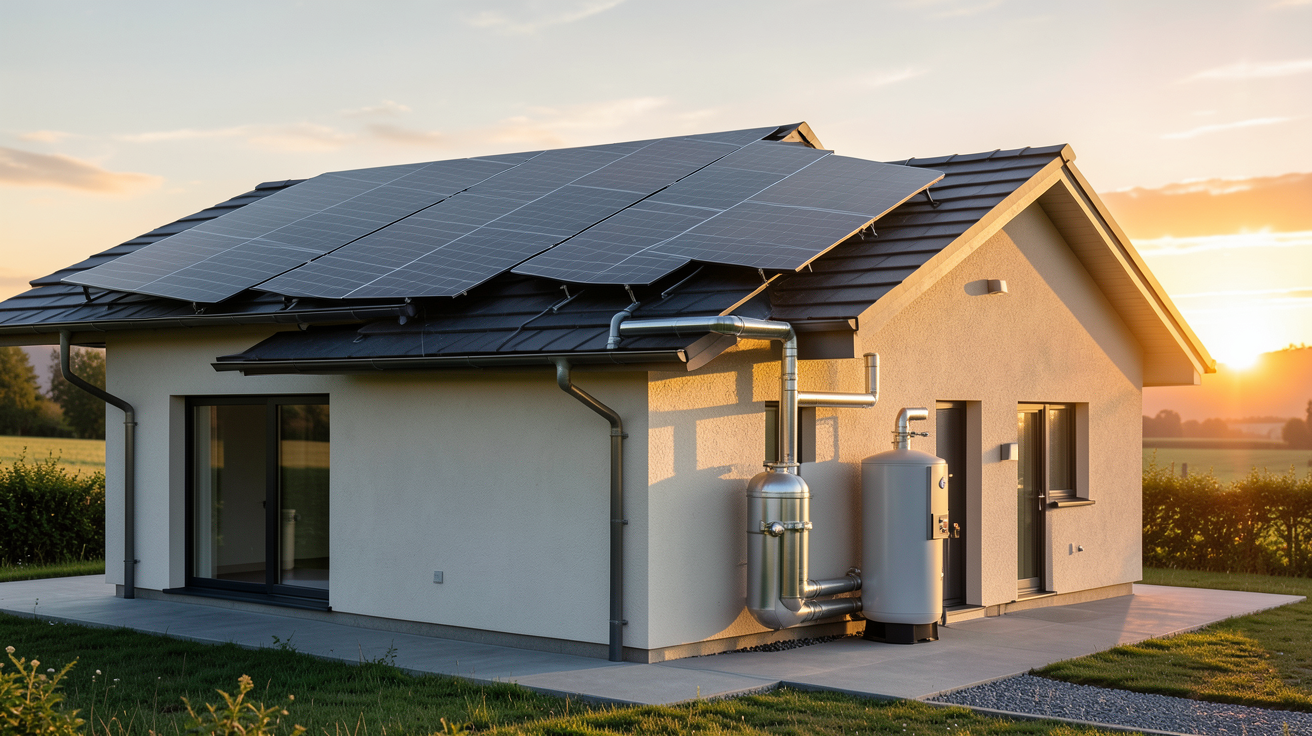 central solaire thermique intégré à un système de chauffage existant avec chaudière et ballon de stockage
