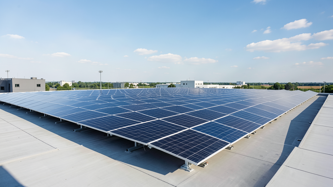 centrale photovoltaïque de 20kWc installée sur un toit d'entreprise, illustrant les prix par puissance en 2026