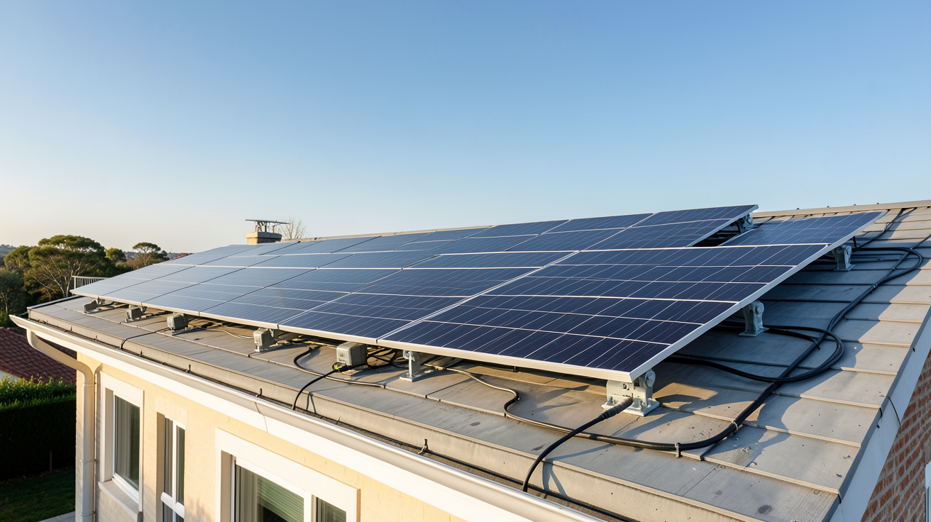 centrale photovoltaïque installée sur le toit d'une maison pour illustrer le calcul de rentabilité et les études de cas