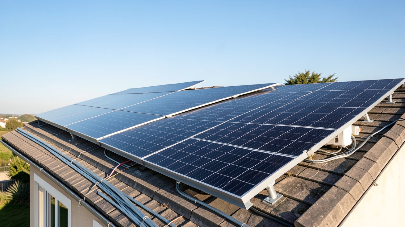 centrale solaire autoconsommation installée sur le toit d'une maison individuelle illustrant les avantages économiques et écologiques