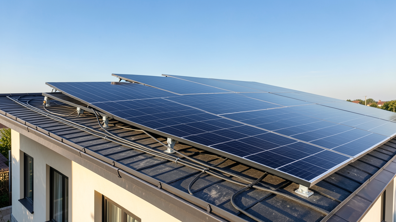 centrale solaire particulier installée sur le toit d'une maison individuelle pour un projet d'autoconsommation