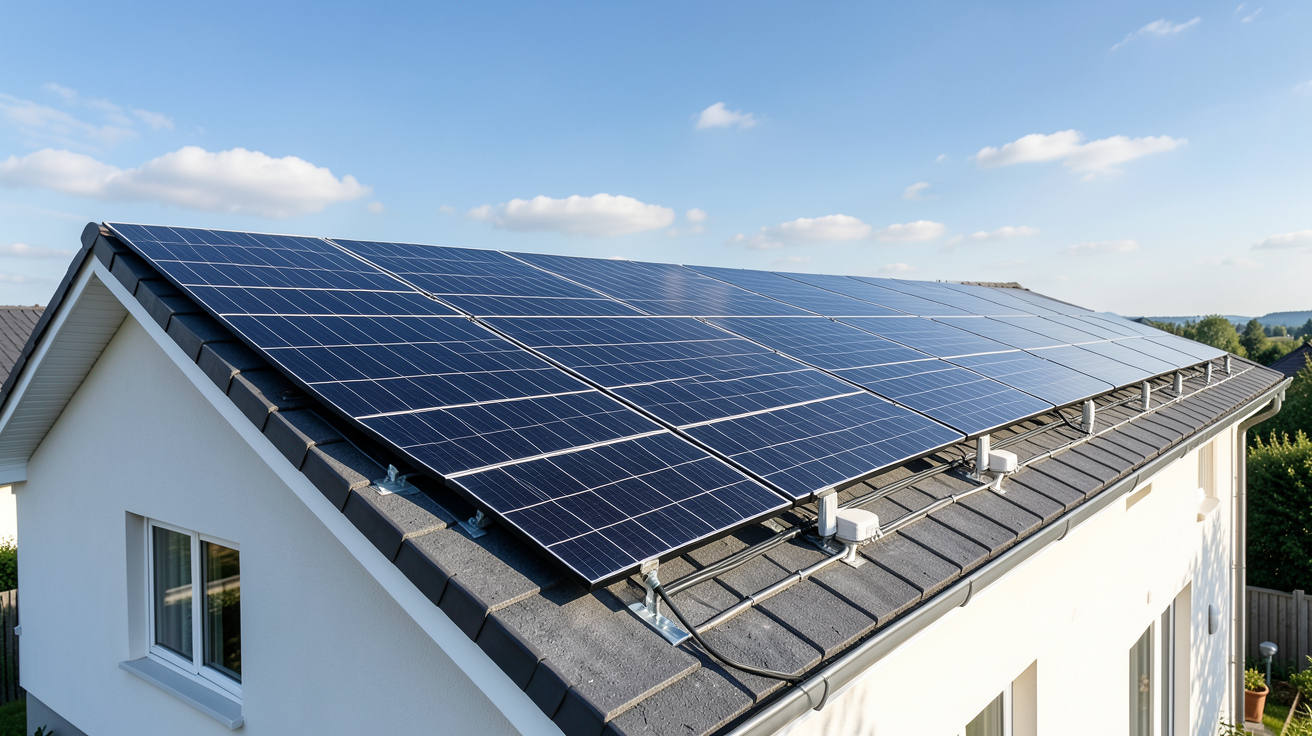 centrale solaire particulier installée sur le toit d'une maison individuelle en 2024