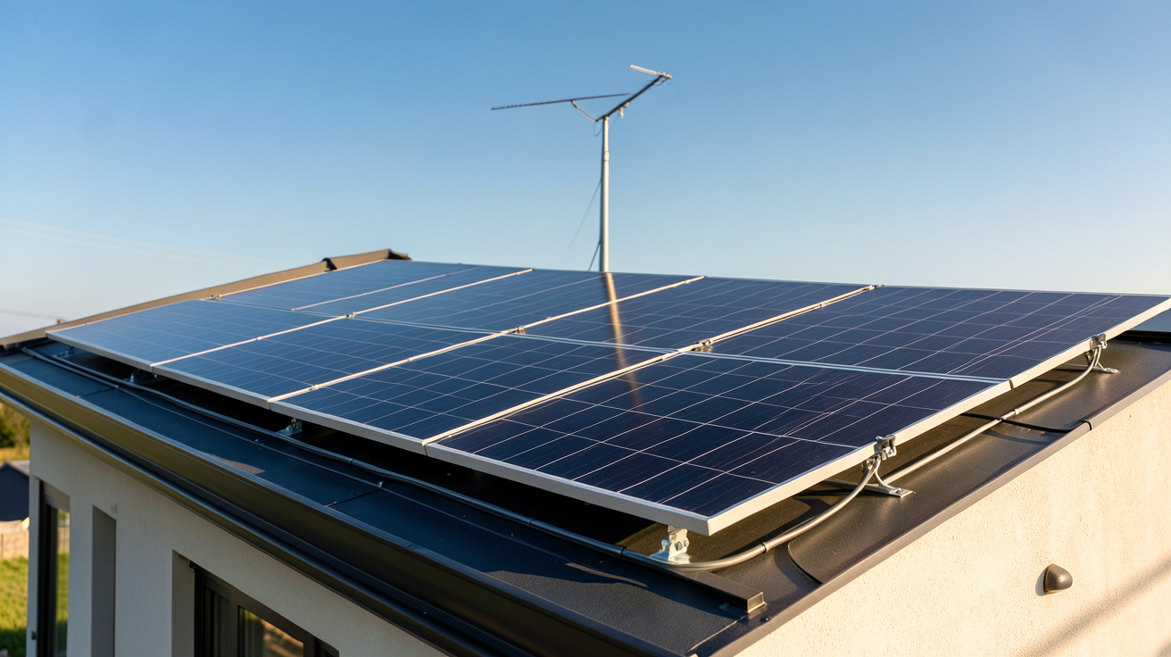 centrale solaire particulier installée sur le toit d'une maison individuelle avec des panneaux photovoltaïques
