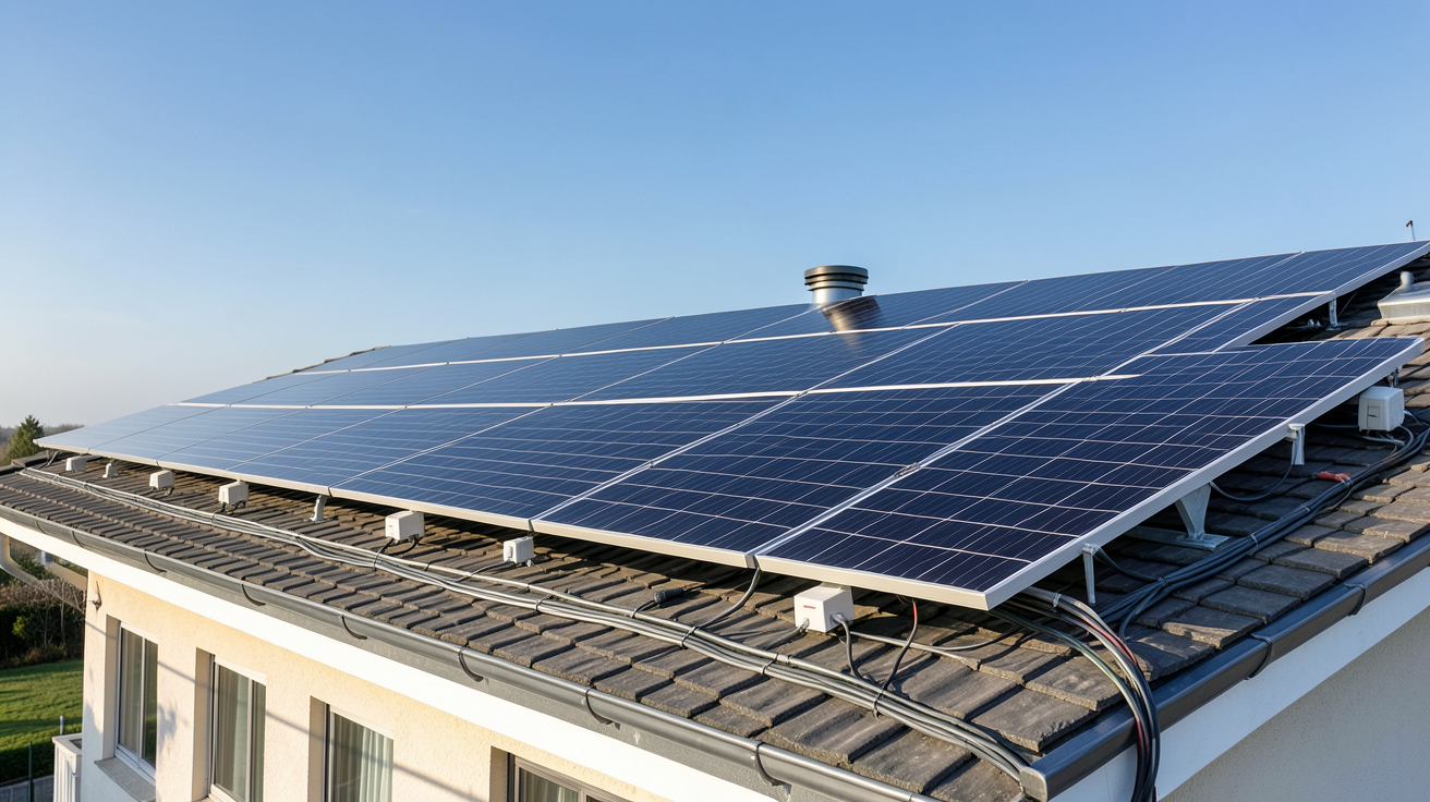 centrale solaire photovoltaïque pour particulier installée sur le toit d'une maison individuelle