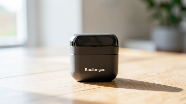 chargeur solaire boulanger portable posé sur une table en bois, éclairage naturel, haute résolution