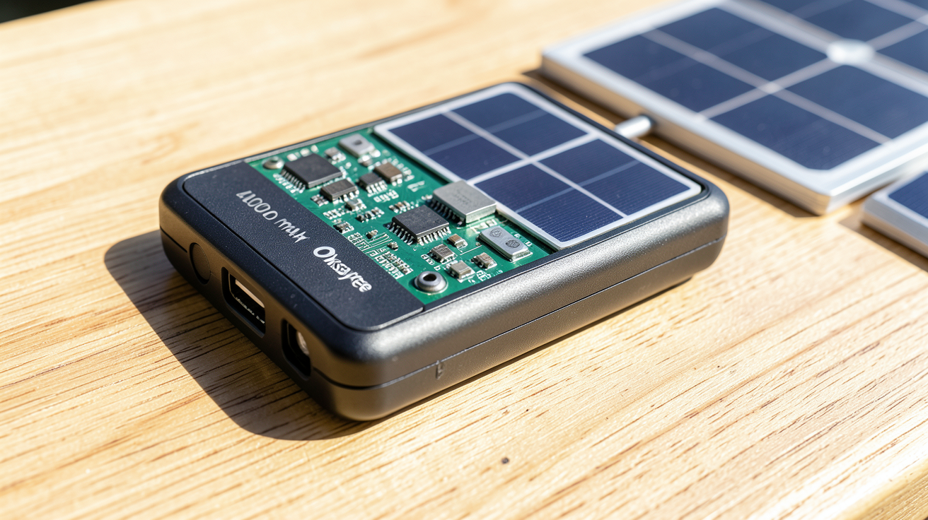 chargeur solaire portable 24000 mAh Oxsaytee exposé à la lumière naturelle avec panneaux solaires fonctionnels