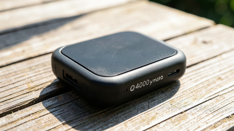 chargeur solaire portable 24000 mah oxsaytee posé sur une table en plein soleil, affichant ses panneaux photovoltaïques