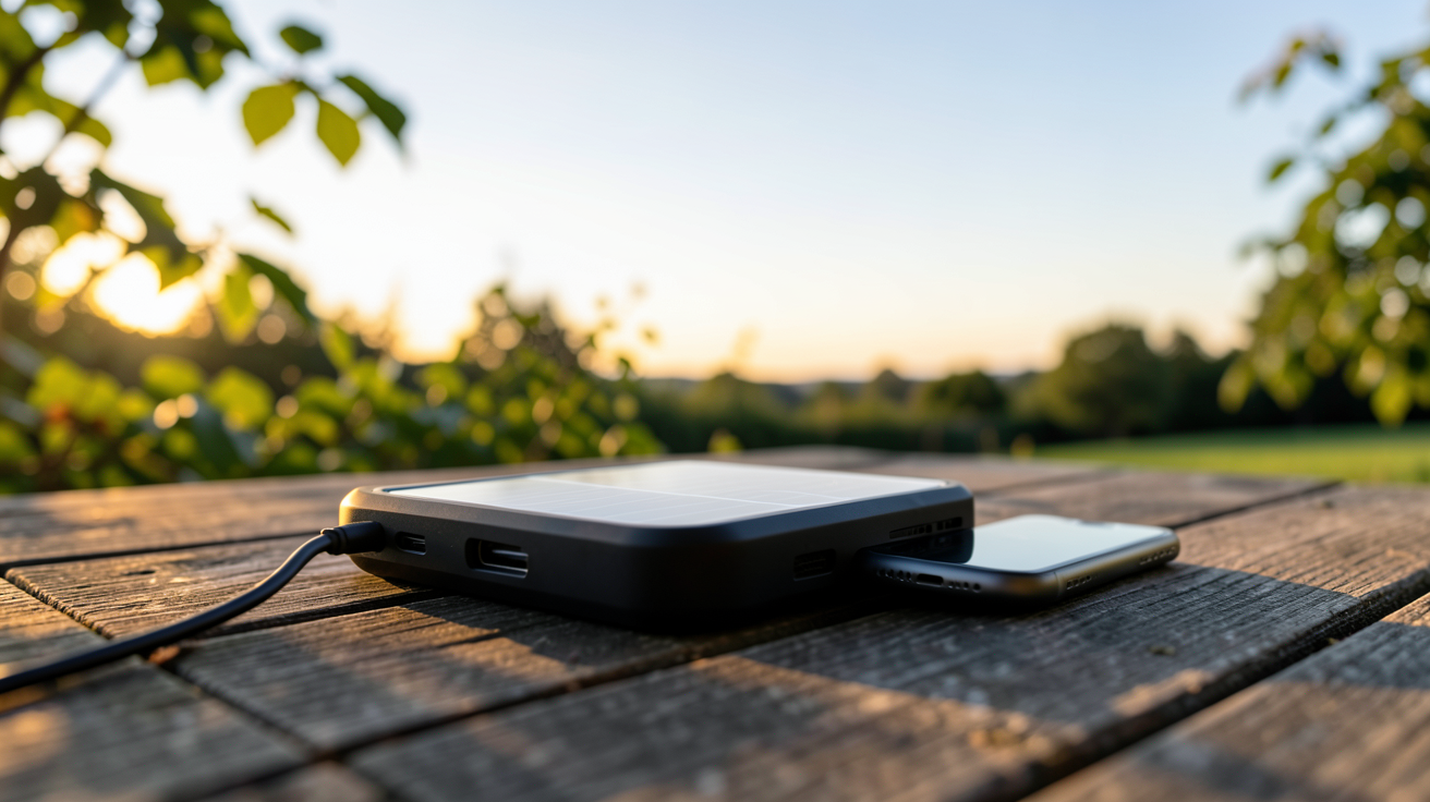 chargeur solaire pour téléphone portable utilisé en extérieur pour recharger un smartphone