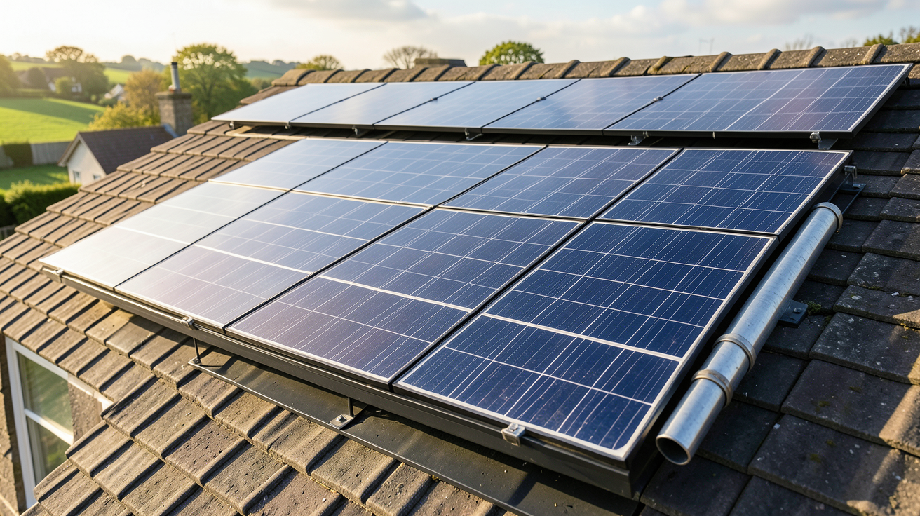 chauffage appoint solaire installation d’un système solaire sur un toit avec panneaux photovoltaïques et tube d’appoint, montrant les étapes clés