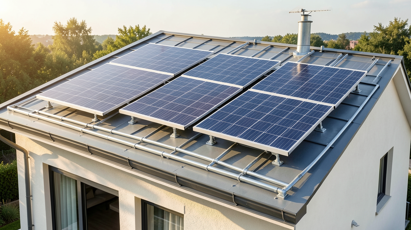 chauffage avec panneau solaire montrant les quatre types de systèmes thermiques installés sur une maison moderne