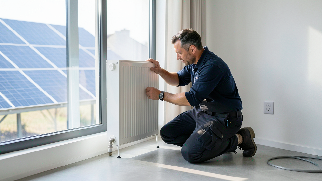 chauffage electrique panneau solaire en cours d'installation par un professionnel qualifié