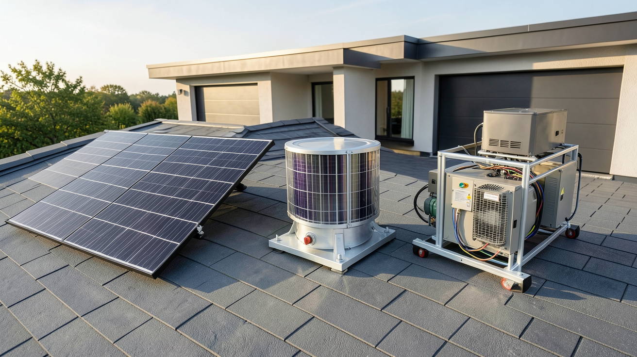 chauffage électrique solaire présentant trois technologies distinctes : photovoltaïque, thermique et hybride