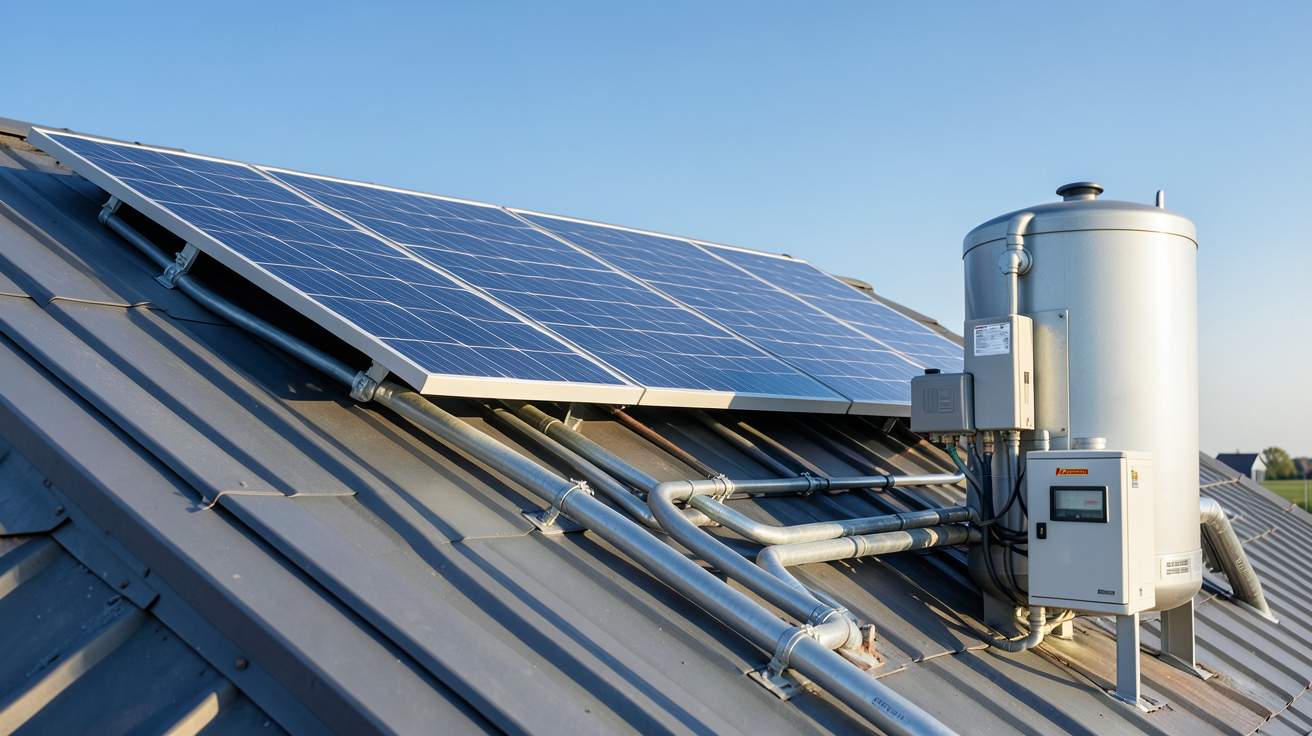 chauffage énergie solaire : fonctionnement technique d'un système thermique avec capteurs solaires et ballon de stockage