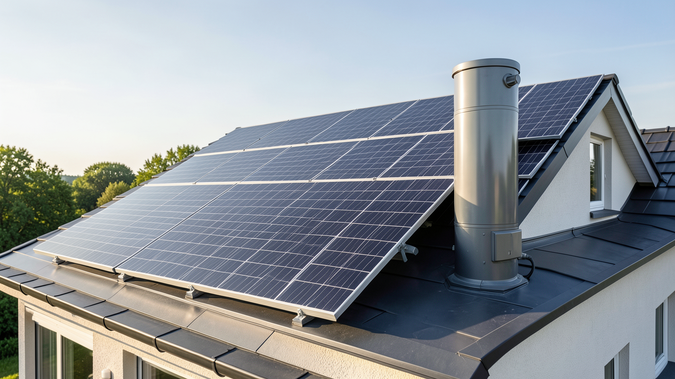 chauffage énergie solaire thermique avec panneaux solaires sur le toit d'une maison
