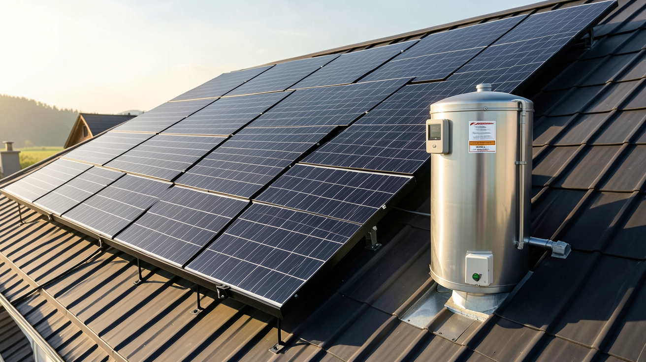 chauffage énergie solaire prix : différents systèmes de chauffage solaire thermique installés sur un toit