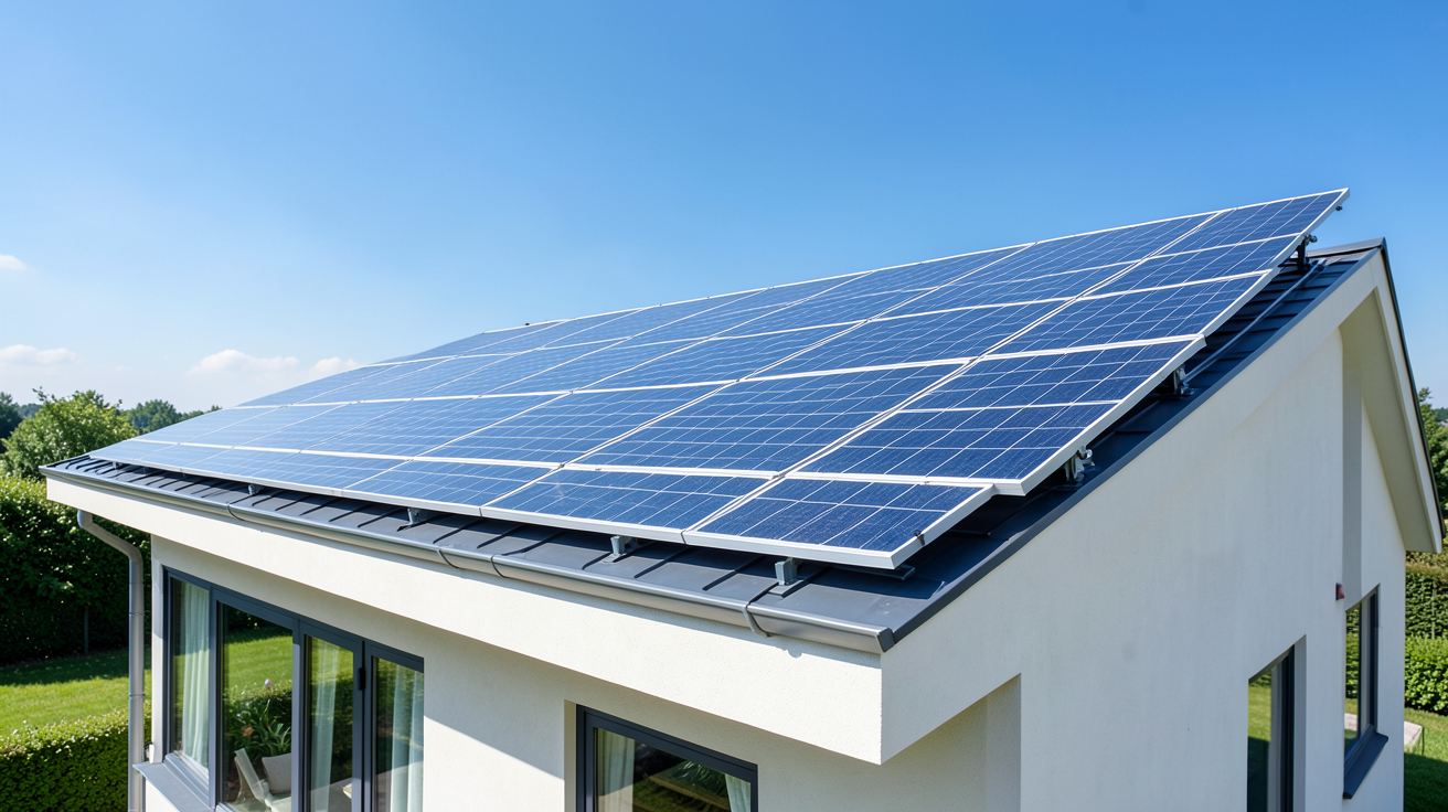 chauffage panneau solaire installé sur la toiture d'une maison moderne et lumineuse