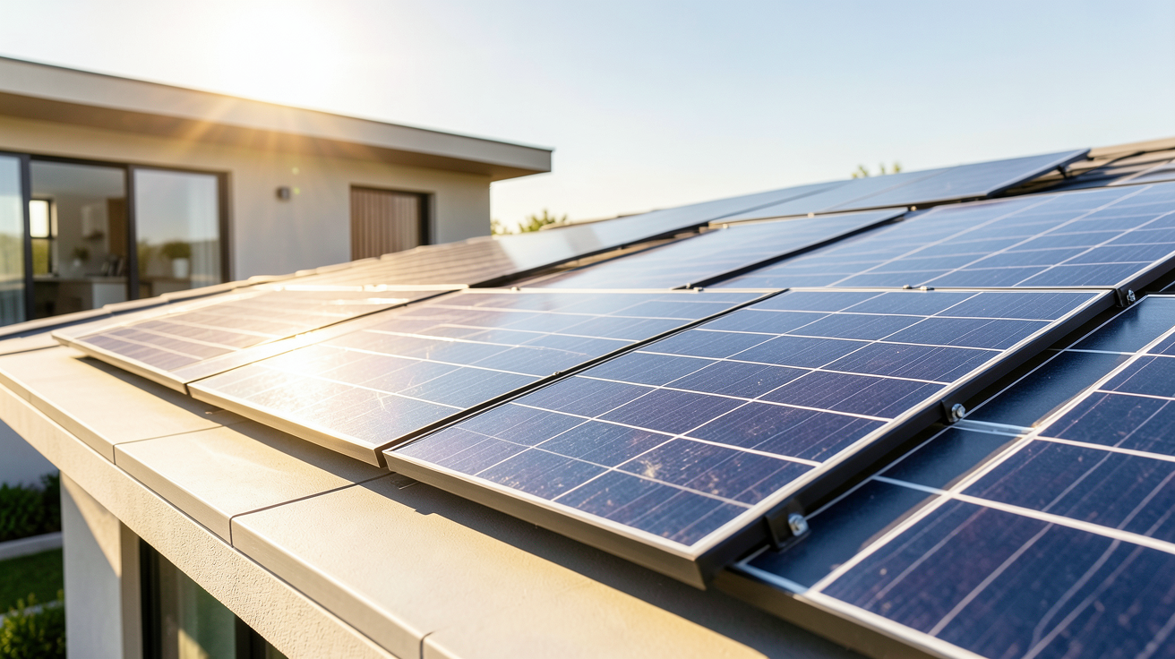 chauffage panneau solaire thermique installé sur le toit d'une maison moderne