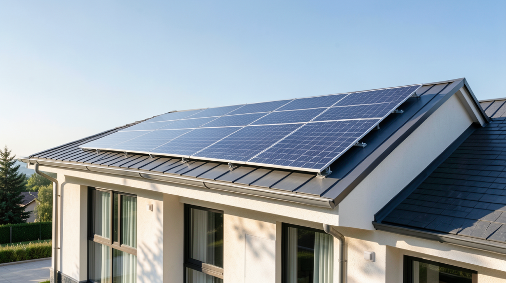 chauffage panneau solaire installé sur le toit d'une maison moderne