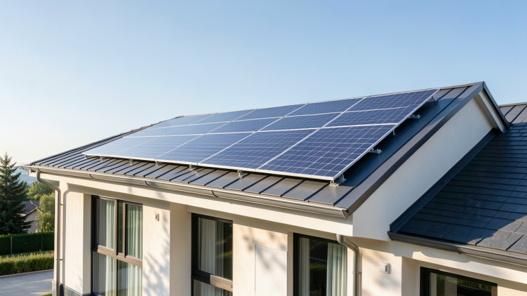 chauffage panneau solaire installé sur le toit d'une maison moderne