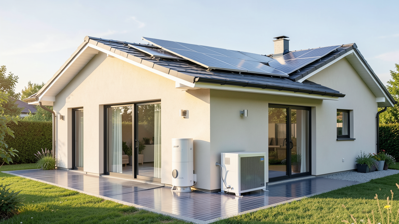 chauffage par panneau solaire montrant différents systèmes installés sur une maison moderne