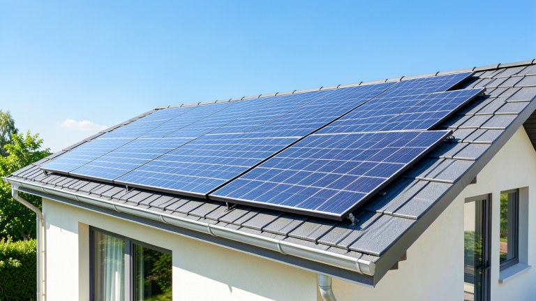 chauffage par panneau solaire installé sur le toit d'une maison moderne en été