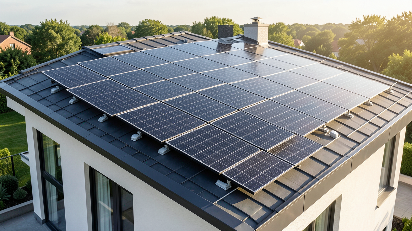 chauffage photovoltaïque installation sur toit de maison moderne en 2025