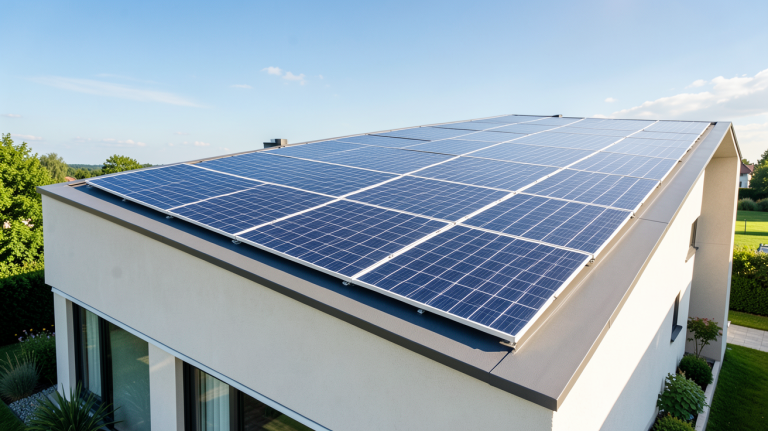chauffage photovoltaïque avec des panneaux solaires installés sur le toit d'une maison contemporaine