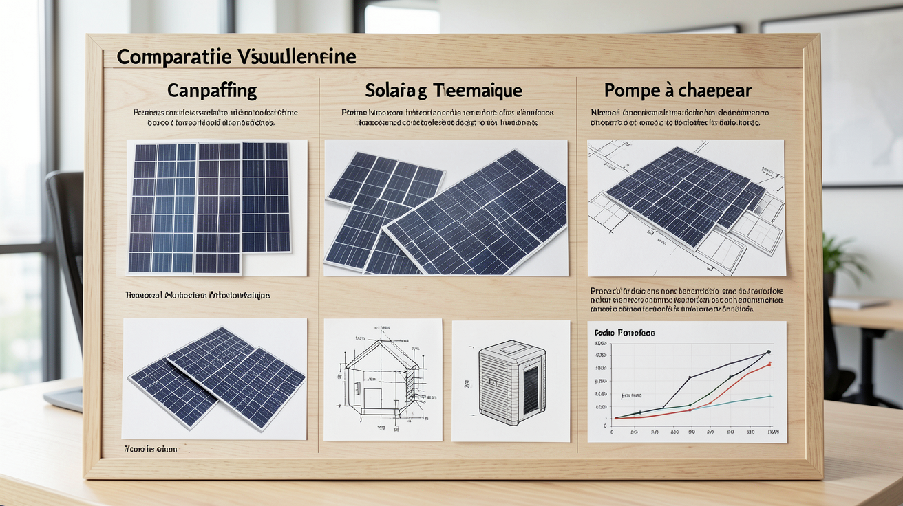 chauffage photovoltaïque prix : comparatif visuel des coûts entre photovoltaïque, solaire thermique et pompe à chaleur