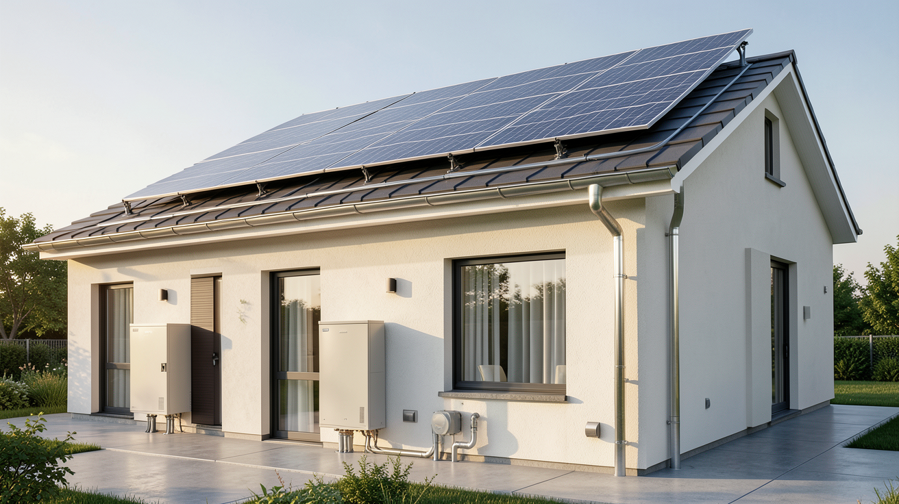 chauffage photovoltaïque avec panneaux solaires sur le toit d'une maison moderne