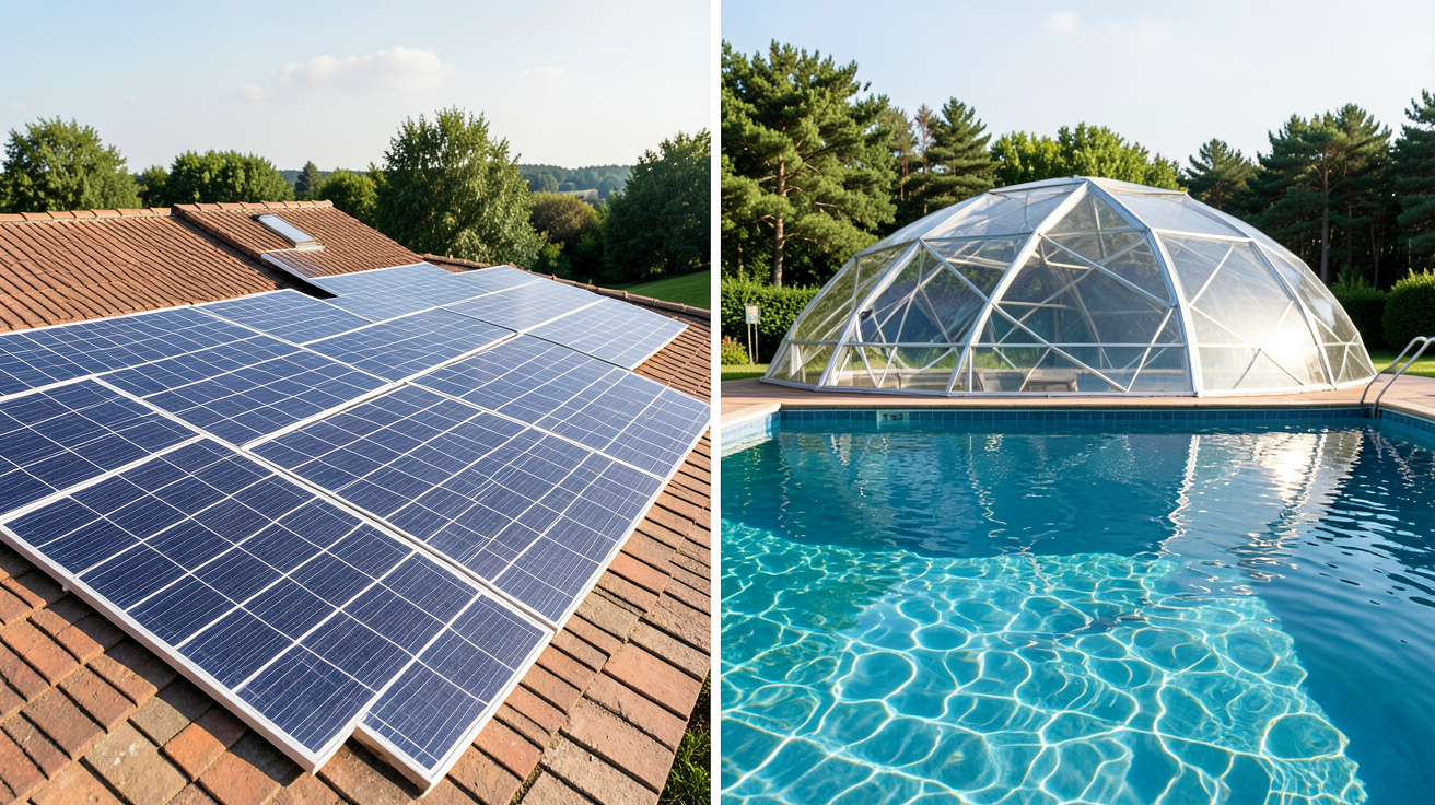 chauffage piscine panneau solaire montrant un comparatif entre panneaux solaires thermiques et dômes solaires pour chauffer une piscine