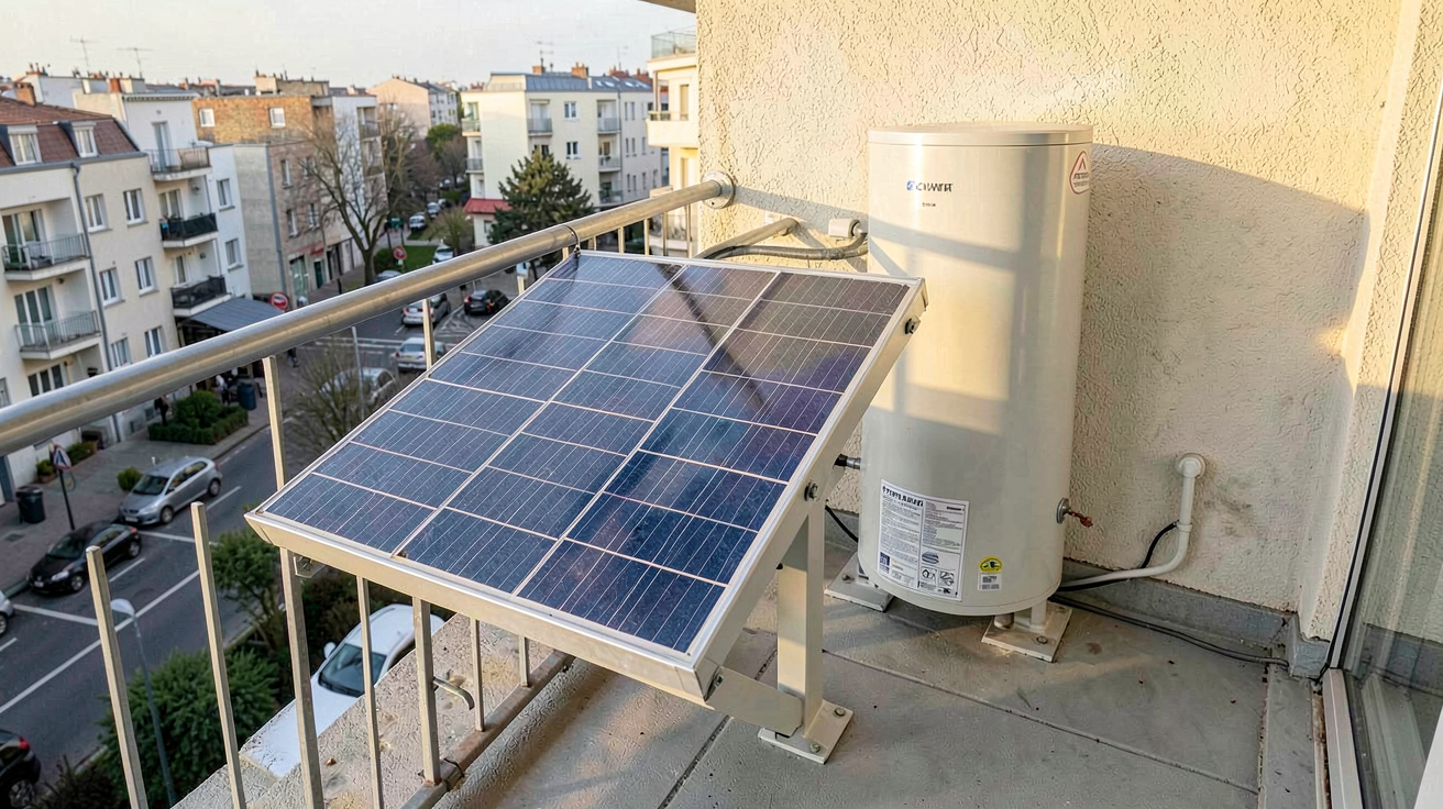 chauffage solaire installé sur le balcon d'un appartement urbain pour une puissance adaptée