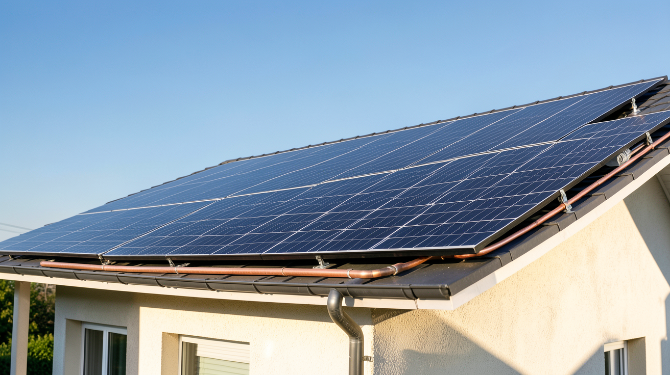 chauffage solaire autonome installé sur le toit d'une maison individuelle en été