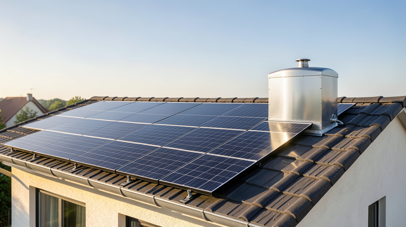 chauffage solaire autonome installé sur le toit d'une maison individuelle