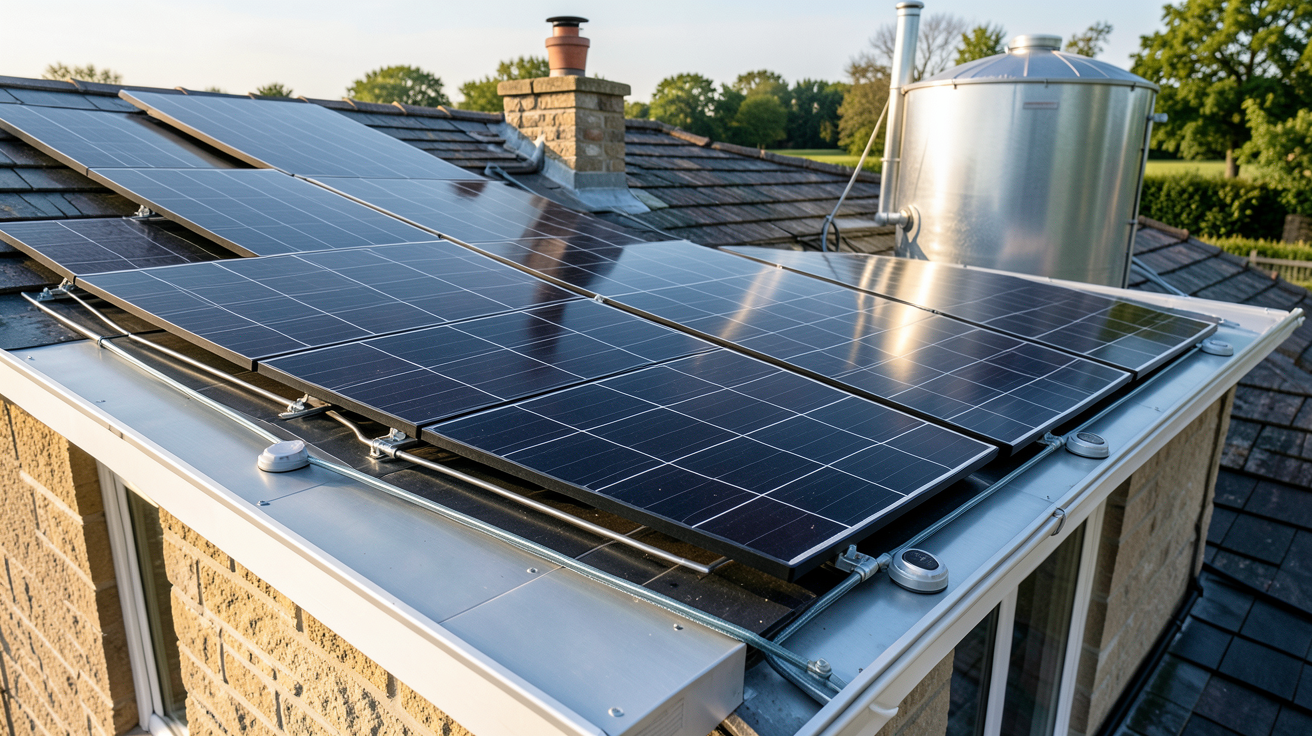 chauffage solaire autonome avec panneaux solaires thermiques installés sur le toit d'une maison