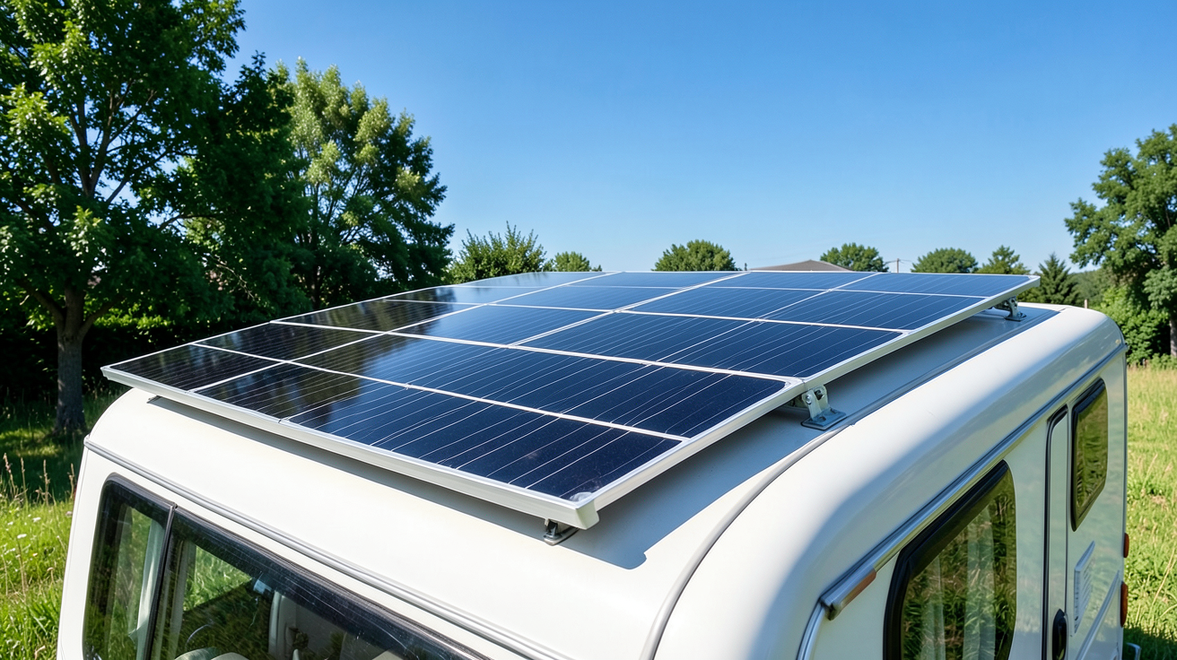 chauffage solaire installé sur le toit d'un camping-car avec panneaux photovoltaïques
