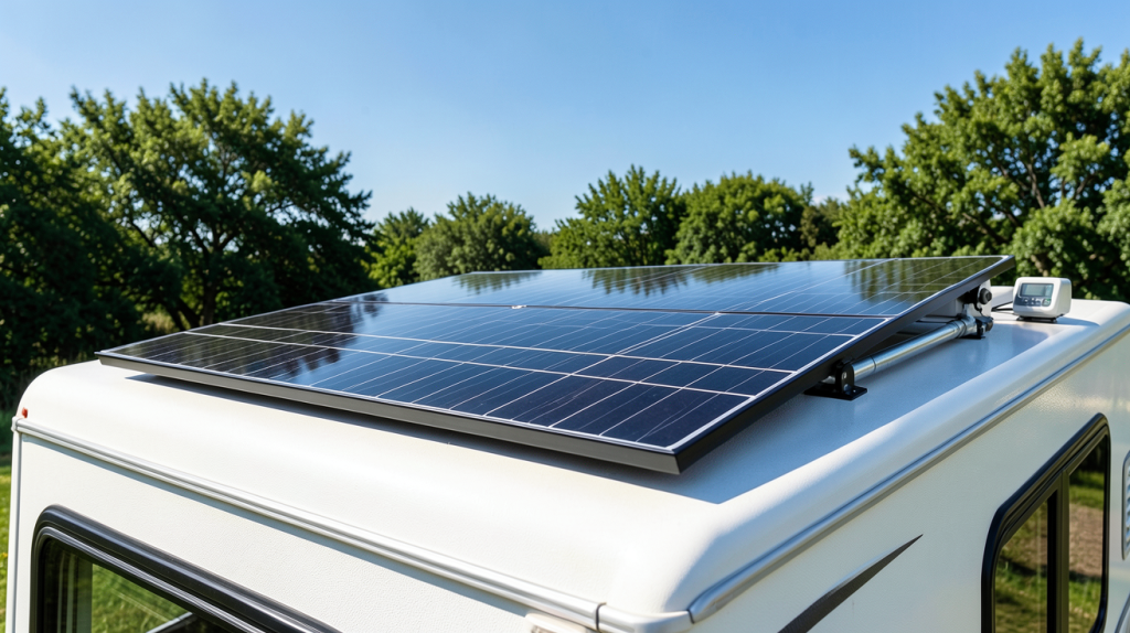 chauffage solaire thermique installé sur le toit d'un camping-car moderne par une journée ensoleillée